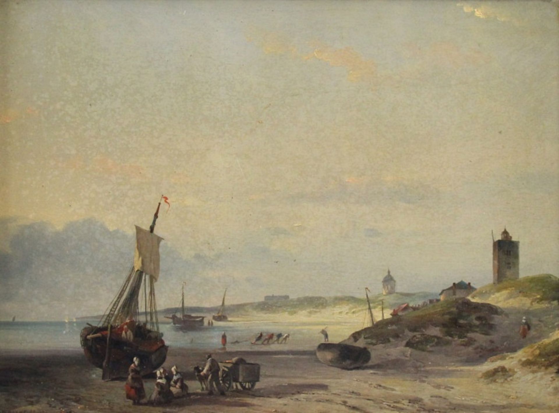 Désiré Donny (1798 - 1861) - ÖL/Platte, "Fischer ihre Netze einholend am Strand von Katwijk", (18)53 - Bild 2 aus 3