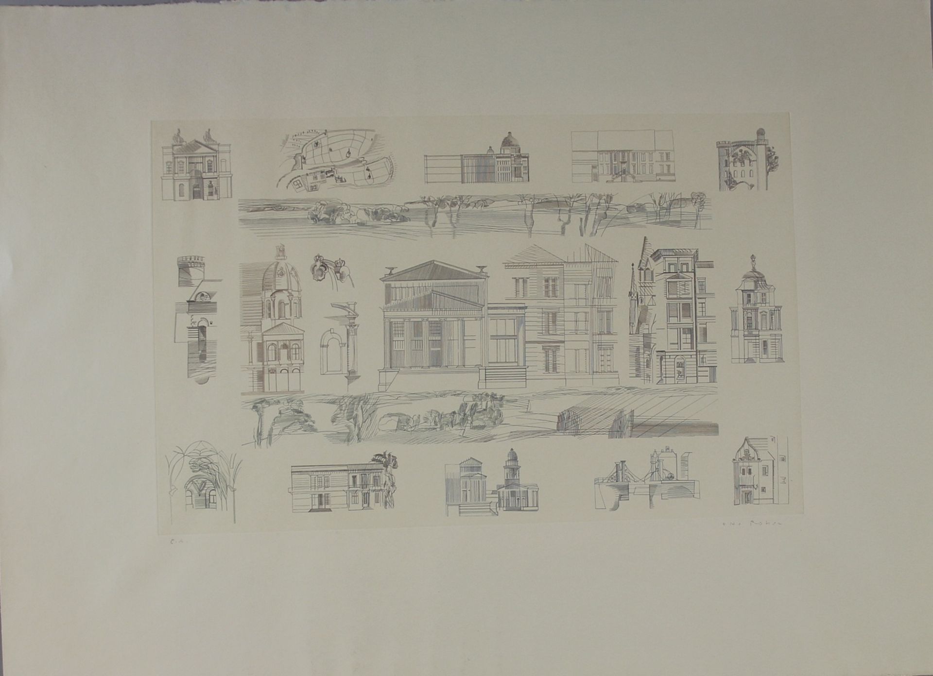 Otto Rohse (1925 - 2016) - Kupferstich/Papier, "Architektur/Palais und Schlößer" , unten rechts