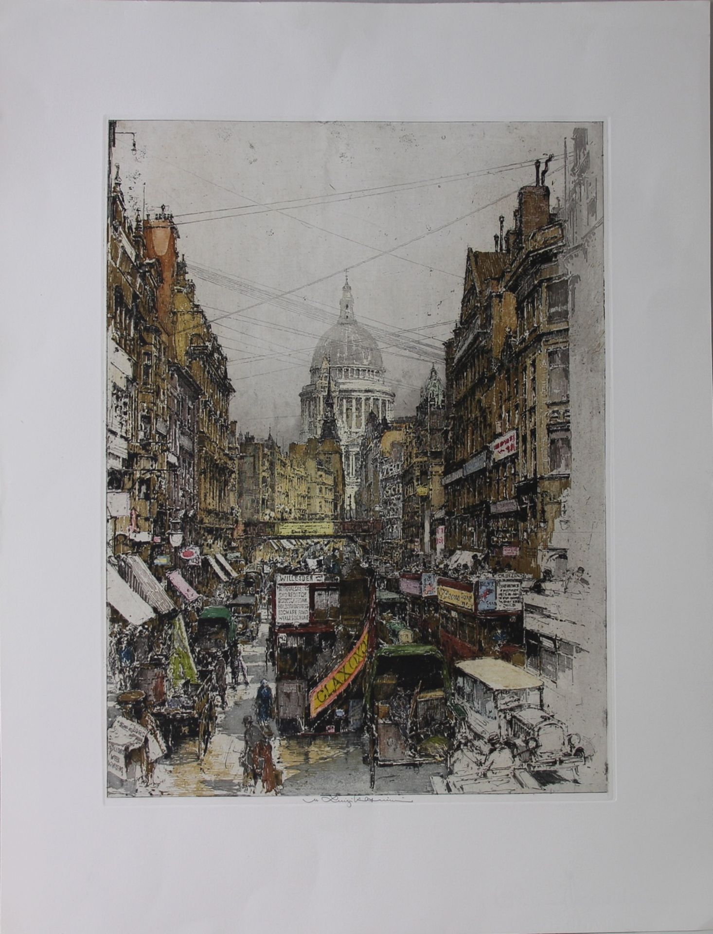 Luigi Kasimir (1881 - 1962) - Farbradierung/Bütten, "London Fleetstreet" , mittig unten