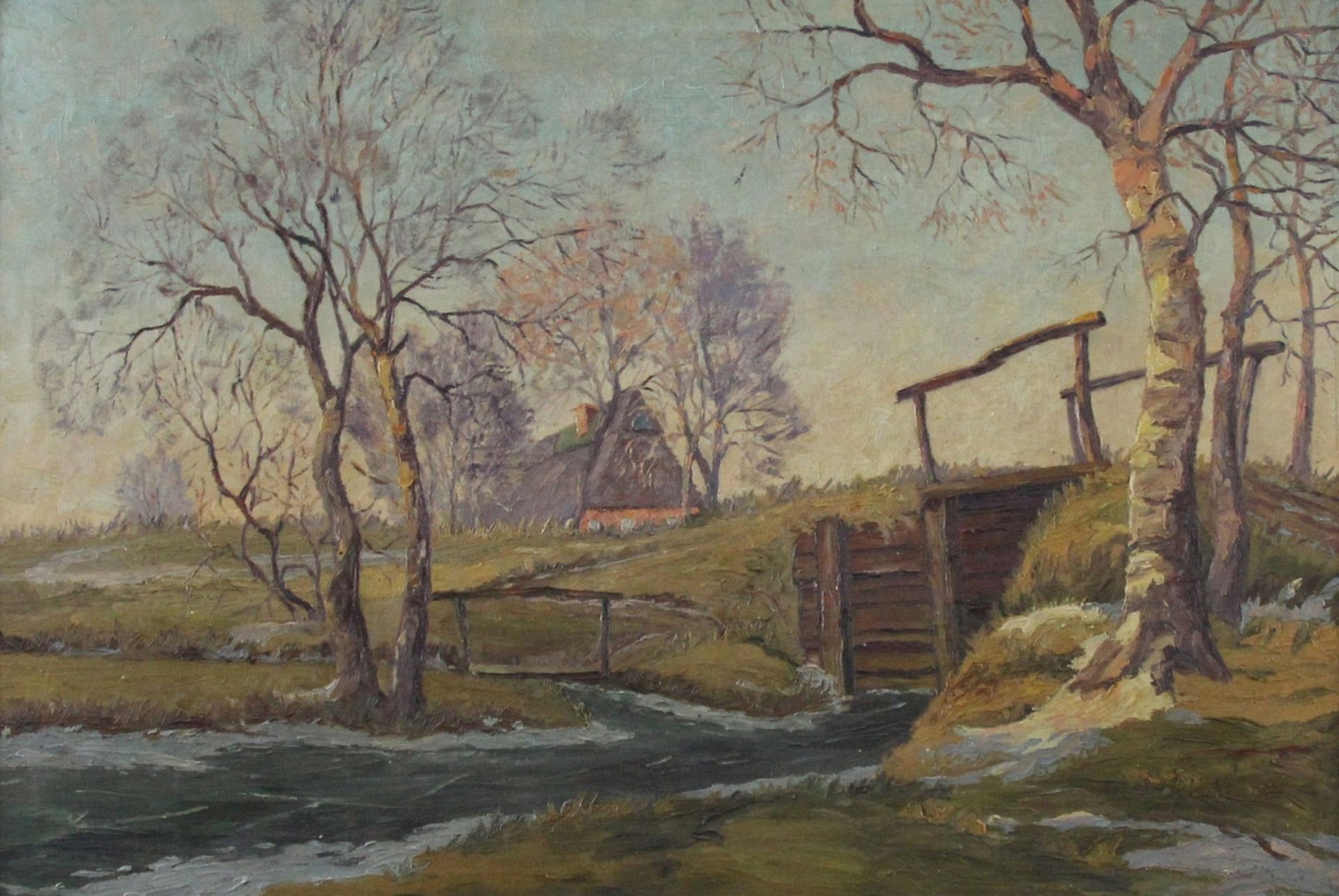 Hans Hentschke (1889 - 1969) - ÖL/LW., "Vorfrühling im Worpsweder Moor", (19)22 , unten rechts - Bild 2 aus 3