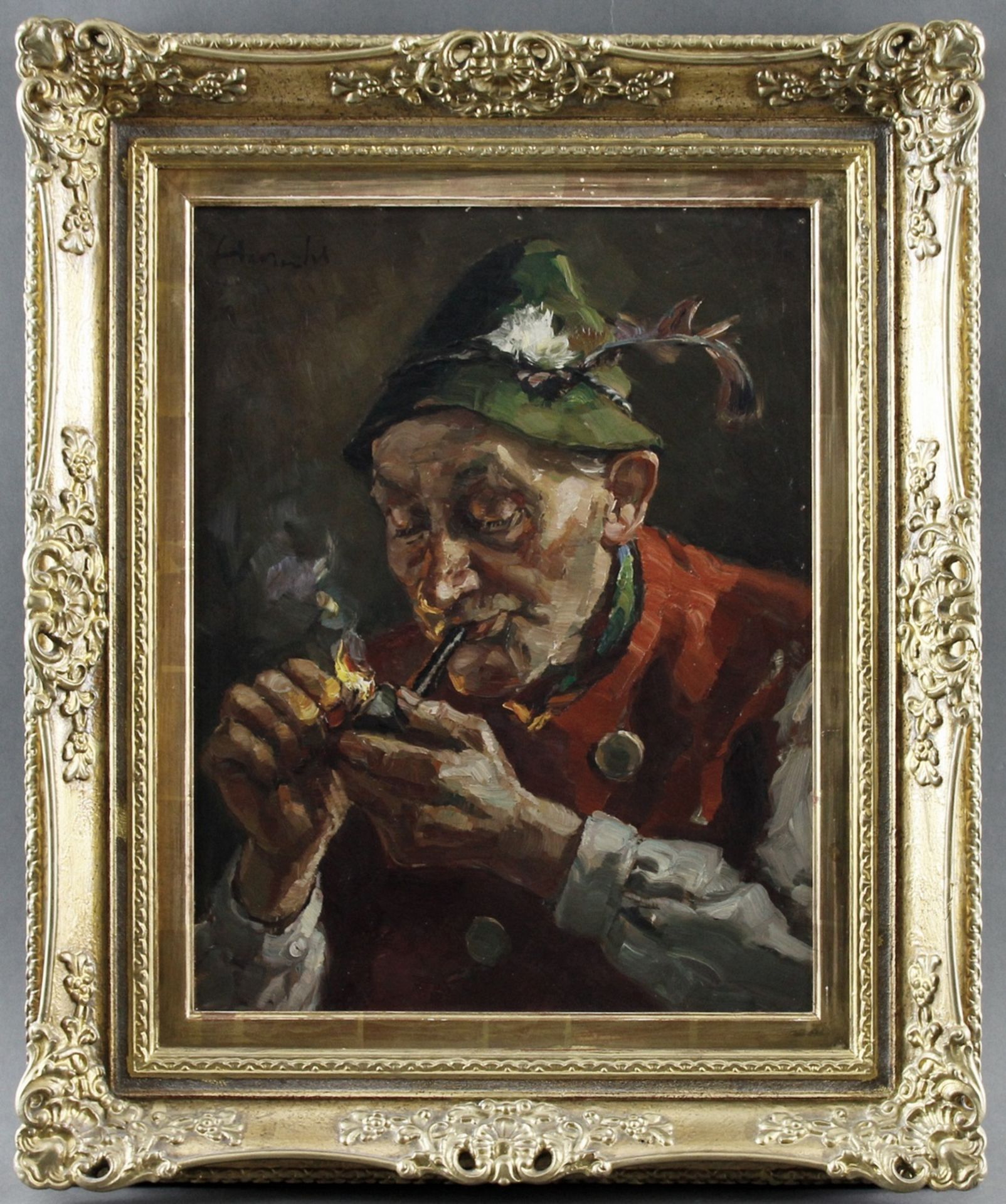 Harry Haerendel (1896 - 1991) - ÖL/HF., "Portrait eines Pfeifenrauchers" , oben links signiert,