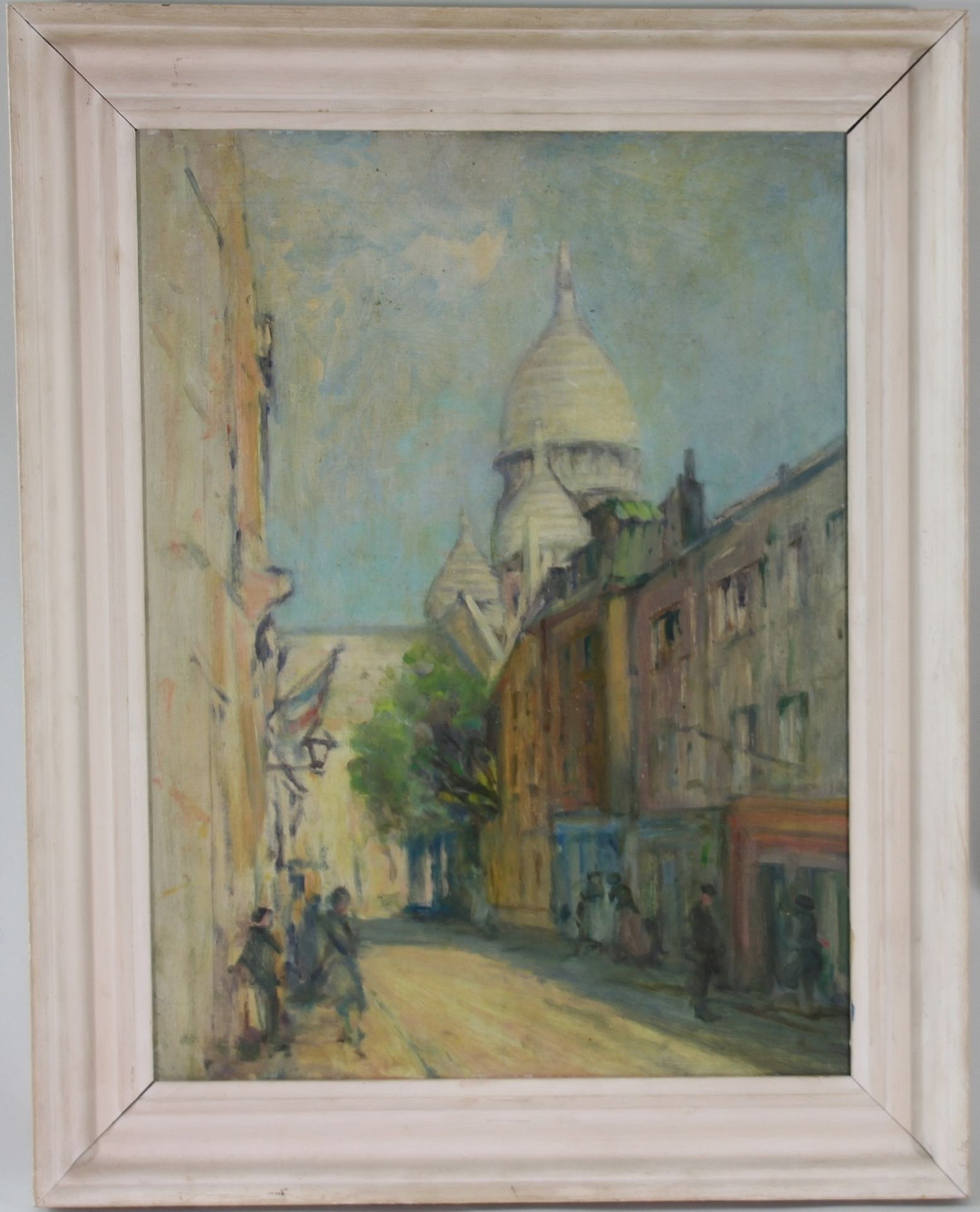 Spät Impressionist (Mitte 20.Jhd.) - ÖL/HF., "Pariser Straßenszene mit Blick auf Sacré-Cœur" ,