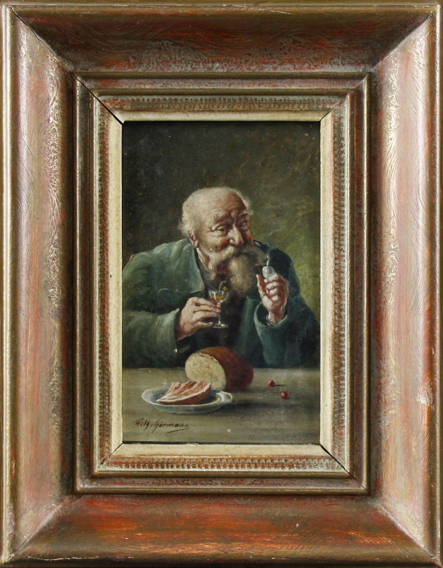 Wilhelm Hörmann (1916 - ?) - ÖL/HF., "Brotzeit" , unten links signiert, originaler