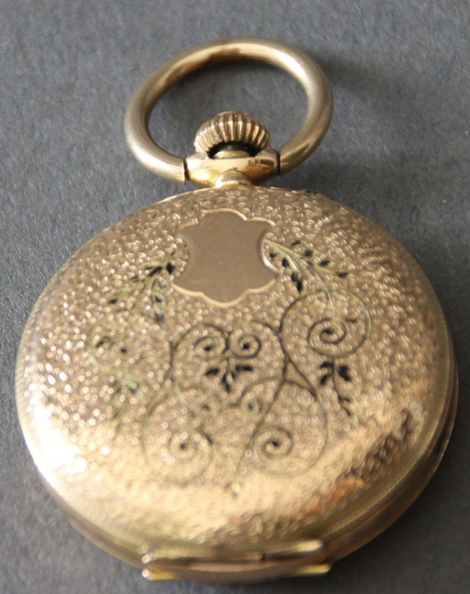 Damen Sprungdeckel-Taschenuhr, 585er Gelbgold, um 1900, Ges.-Gew. ca.: 21,6gr. , Innendeckel - Bild 2 aus 4