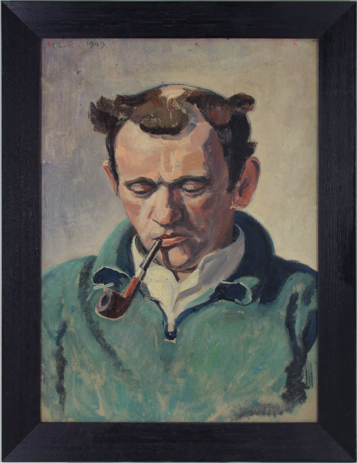 H. L. Petersen (20. Jhd.) - ÖL/MK., "Portrait - Thorvald Hansen", 1949 oben links monogrammiert und