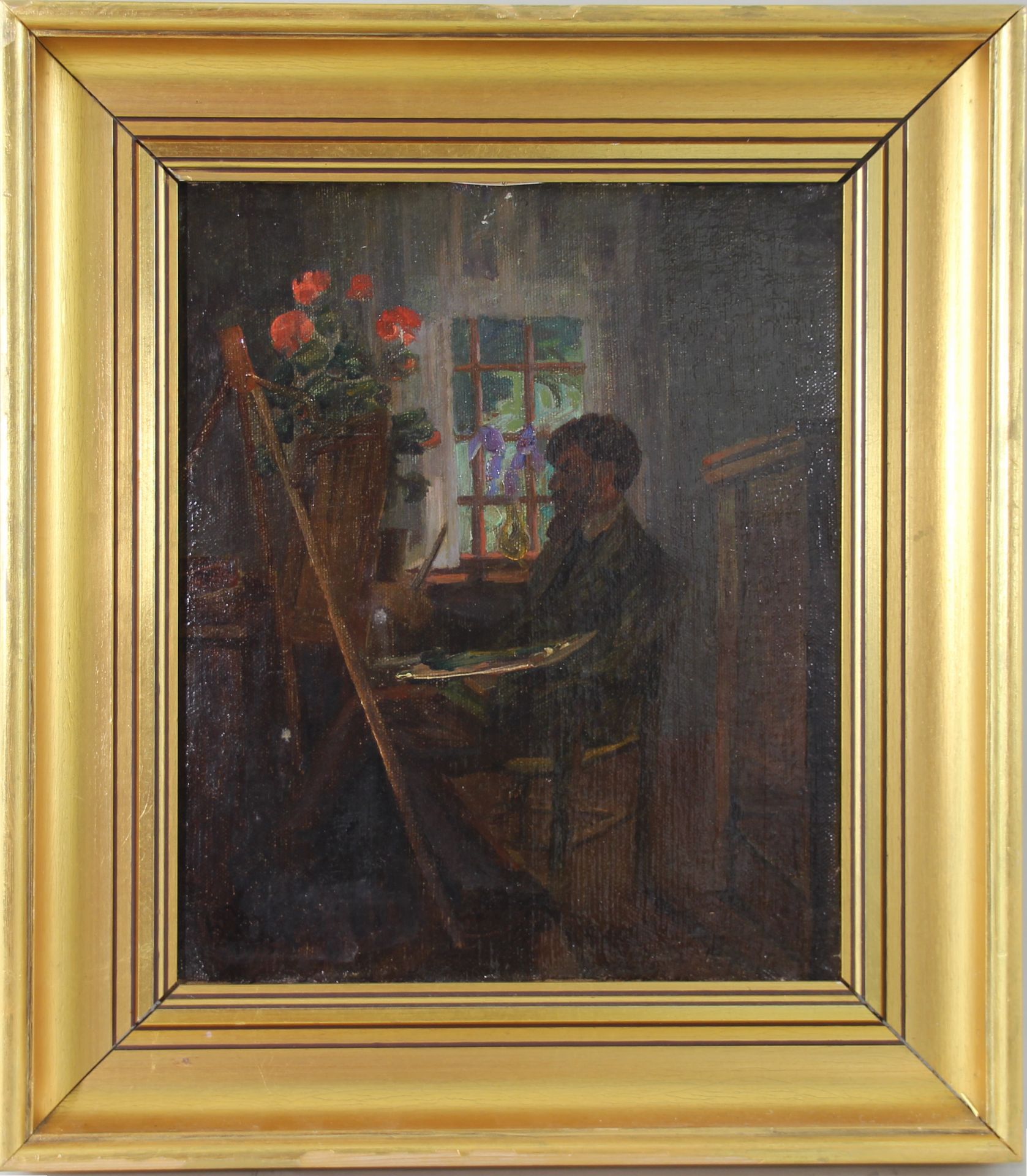 Hjalmar Matthiessen (1880 - 1955) - ÖL/LW., "Interieur mit Maler an der Staffelei", 1915 unten