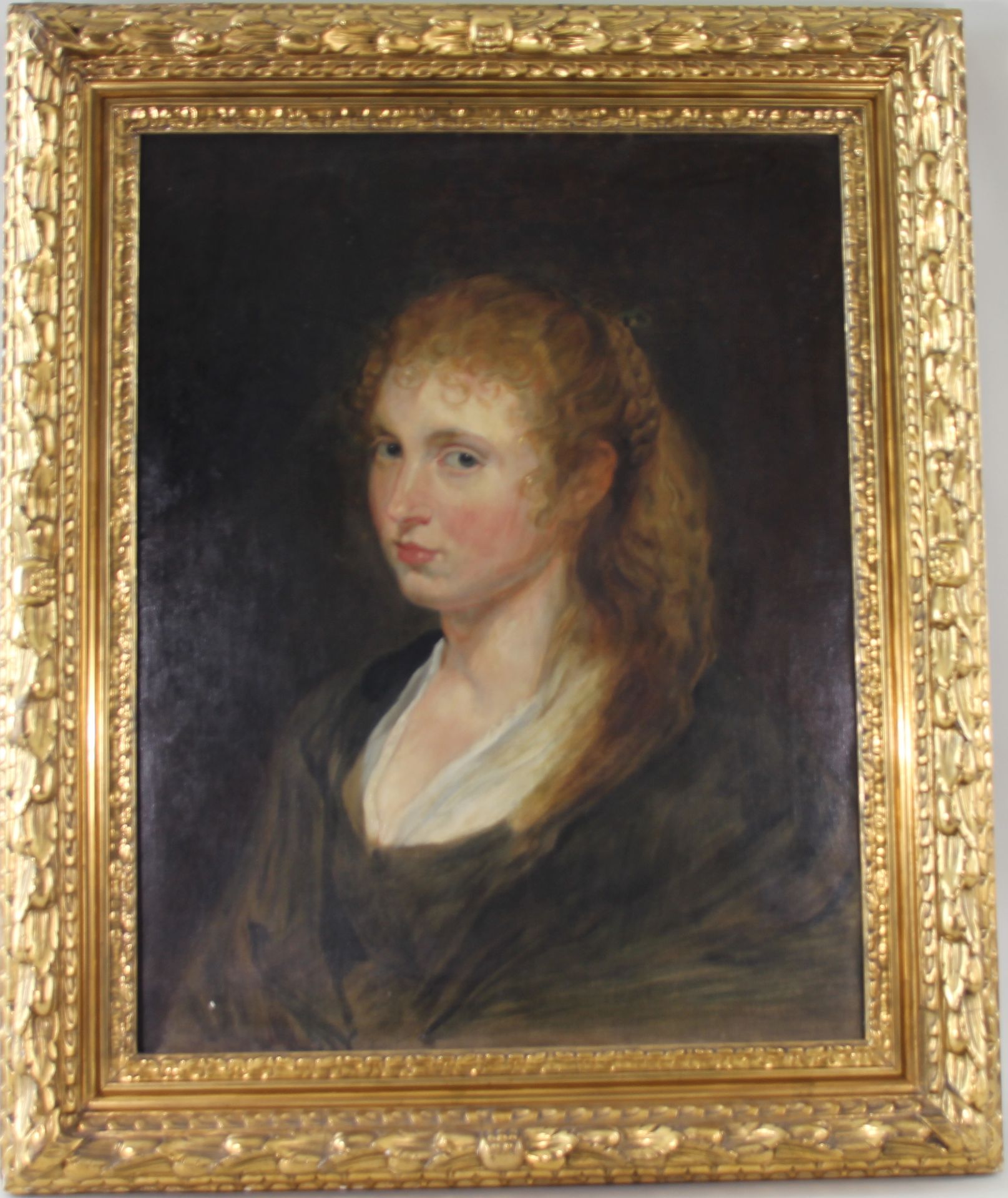 Portraitist um 1900, ÖL/LW., "Bildnis einer Frau mit geflochtenem blonden Haar", nach P.P. Rubens