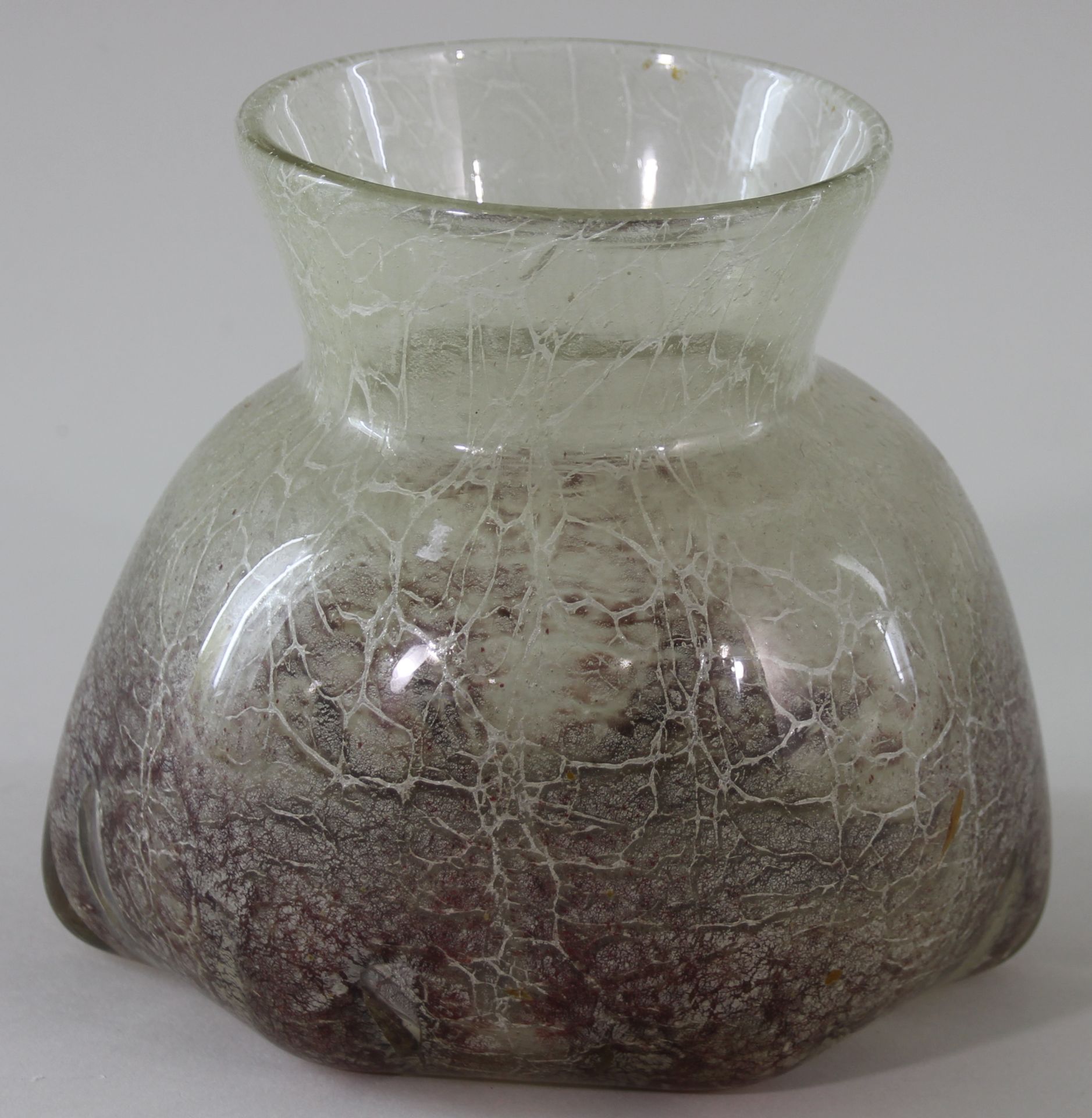 WMF-Ikora Vase, Elefantenfußform, um 1930 Klarglas mit braunen Pulvereinschmelzungen und