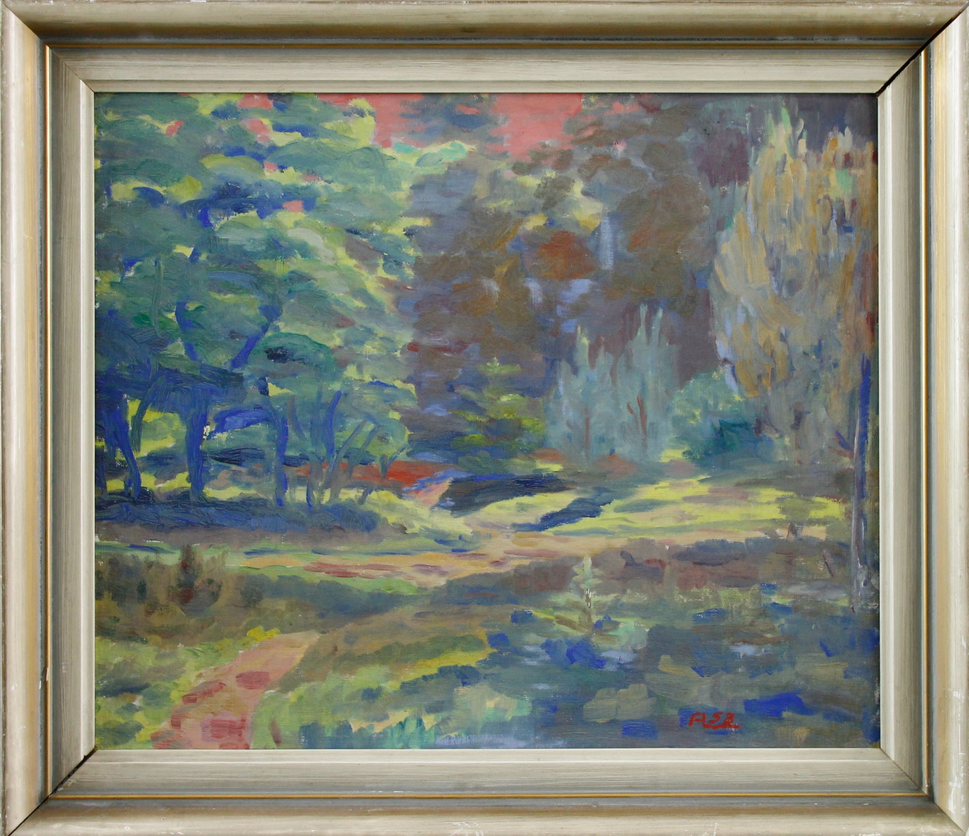 Spät-Impressionist (20. Jhd.) - ÖL/HF., "Lichtdurchflutete Parklandschaft", (19)58 unten rechts in