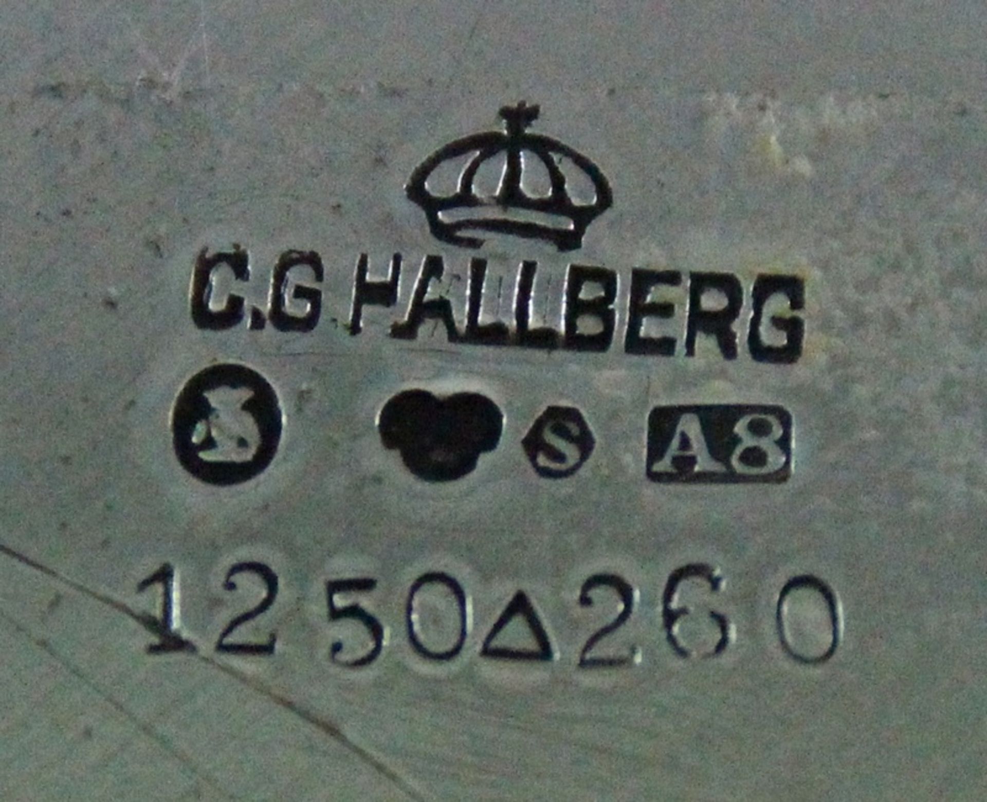 Art Deko Schale, 830er S., Schweden, C.G. Hallberg, 1927, Ges.-Gew. ca.: 564gr. auf vier Kugelfüßen - Bild 2 aus 2