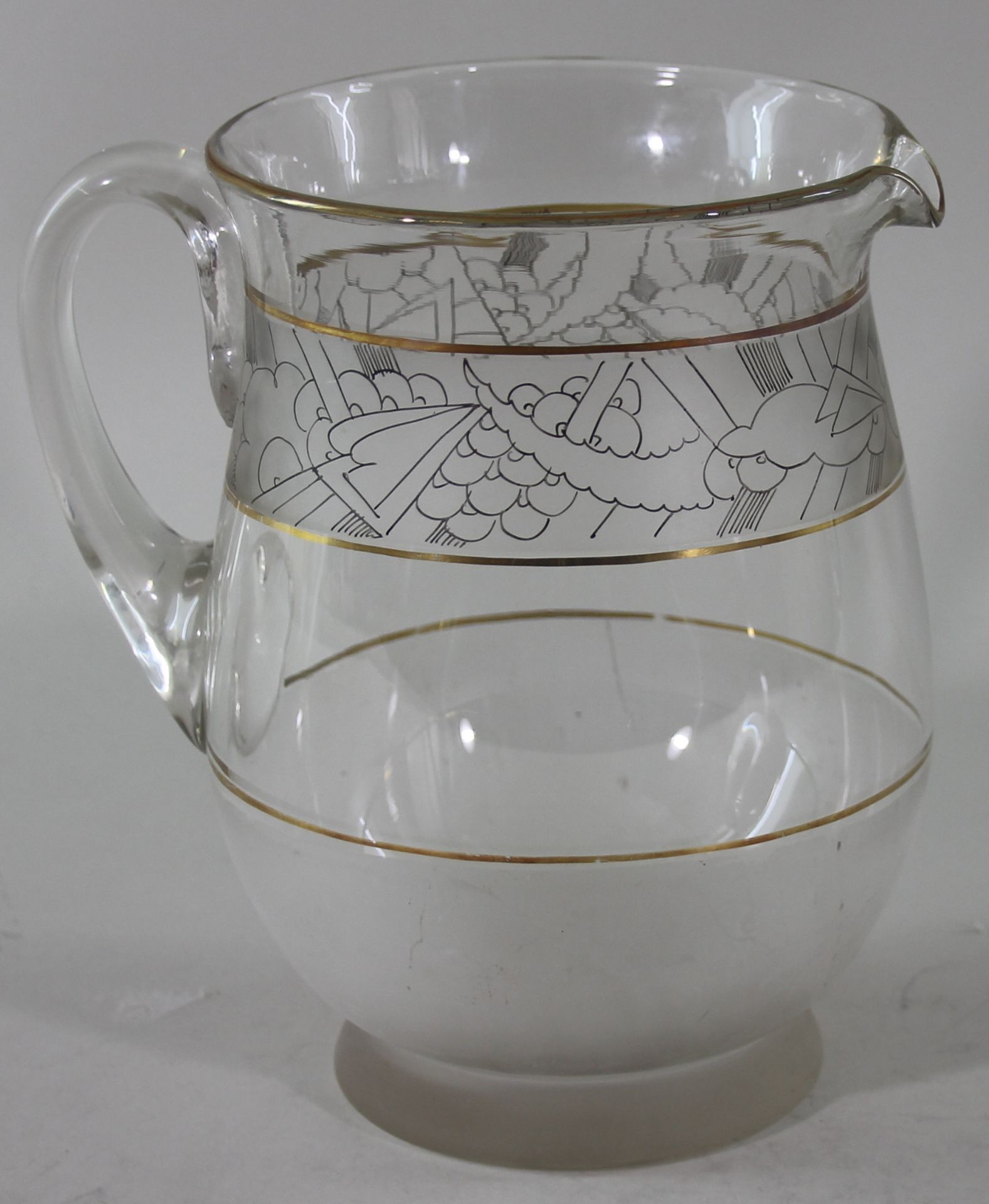 Art Deco Henkelkanne, Österreich, um 1920 farbloses, teilweise mattiertes Glas, geätzt mit