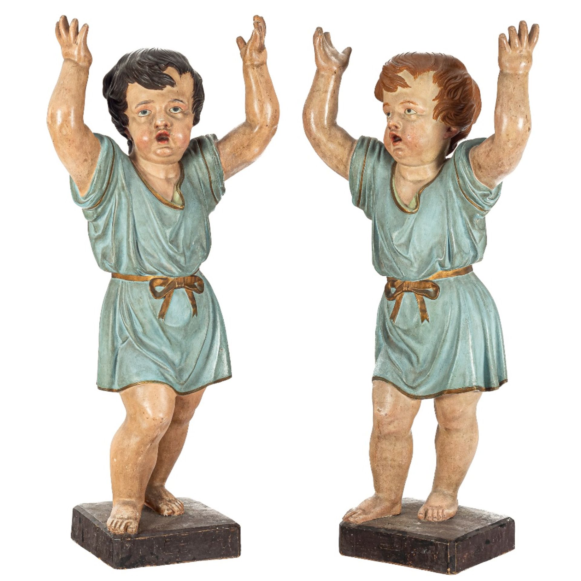 Niños. Pareja de figuras en terracota francesa Mandeville & Combeleran policromada, mediados del s.X