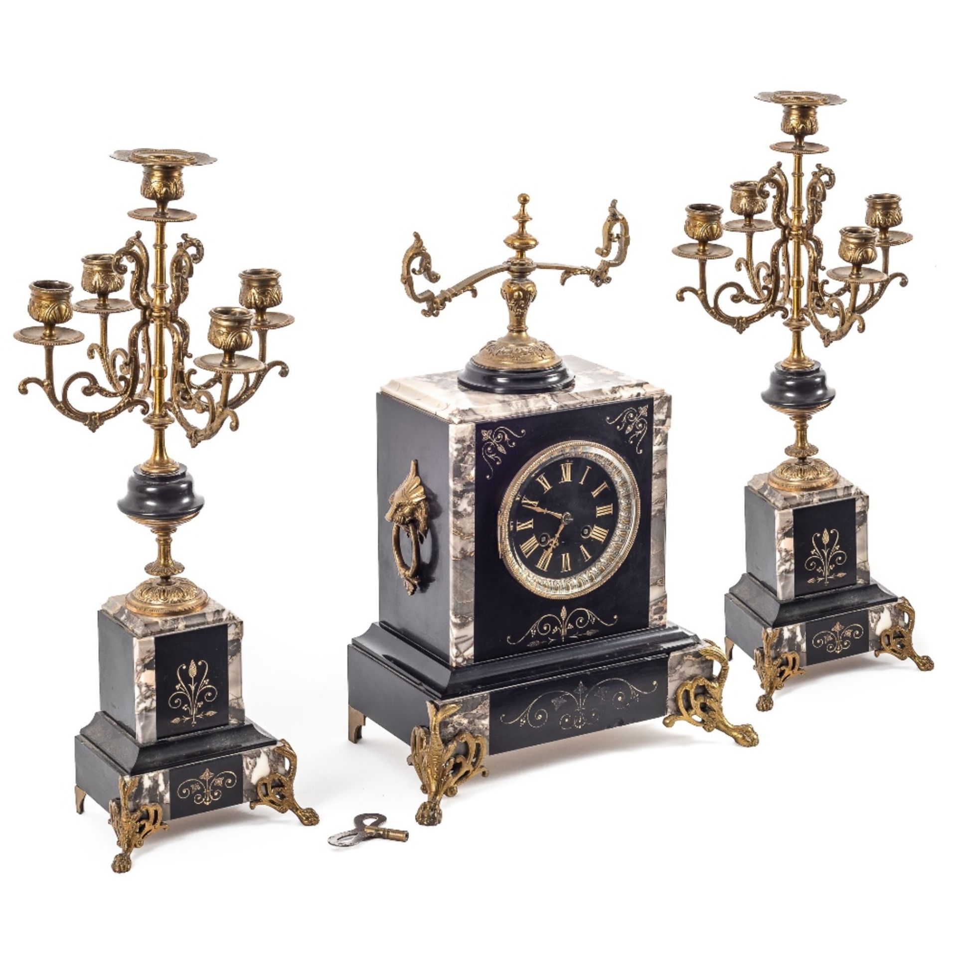 Reloj de sobremesa Napoleón III con pareja de candelabros de cinco luces. Francia, último cuarto del - Bild 3 aus 3