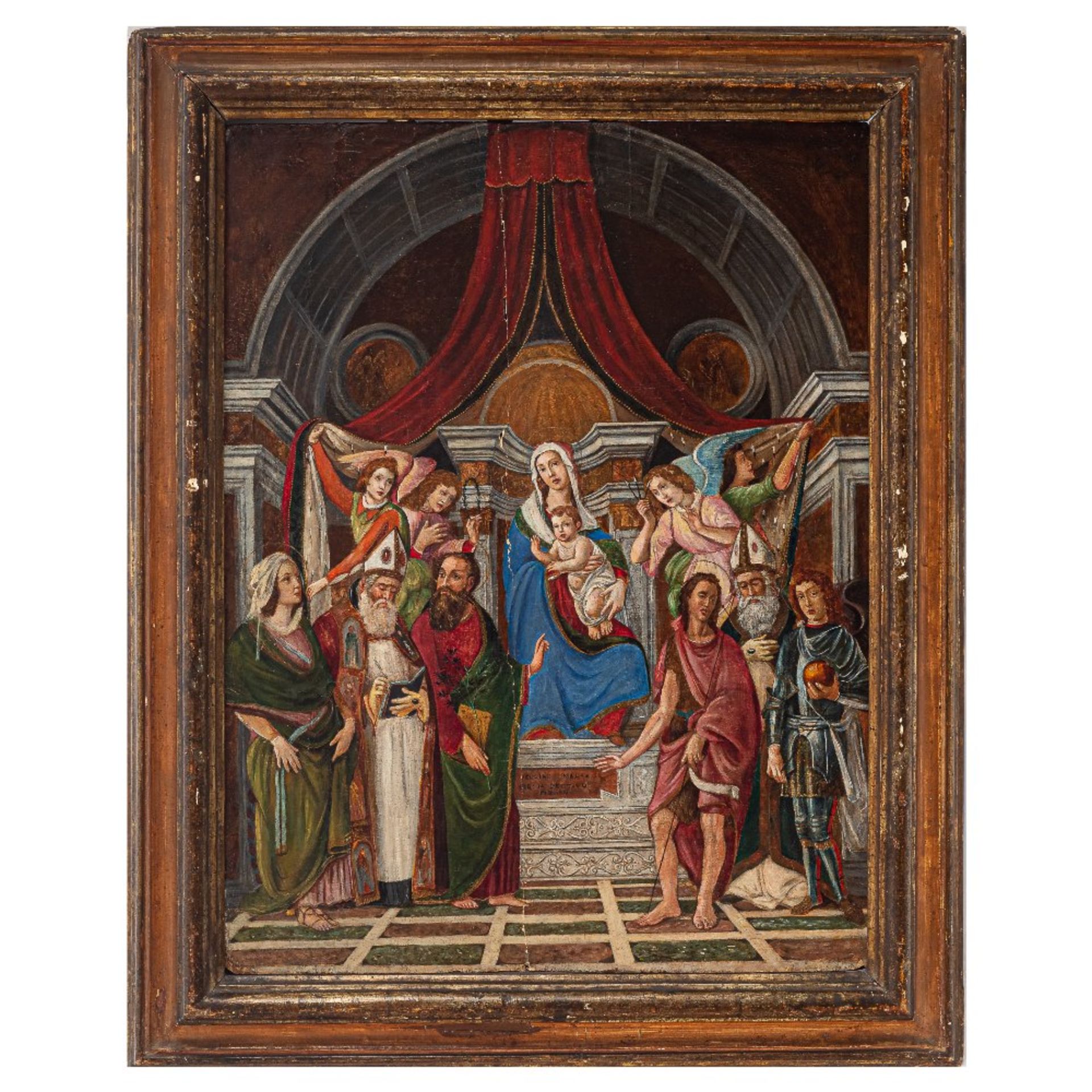 Escuela italiana, s.XVIII. Virgen entronizada con el Niño, Santos y Ángeles.