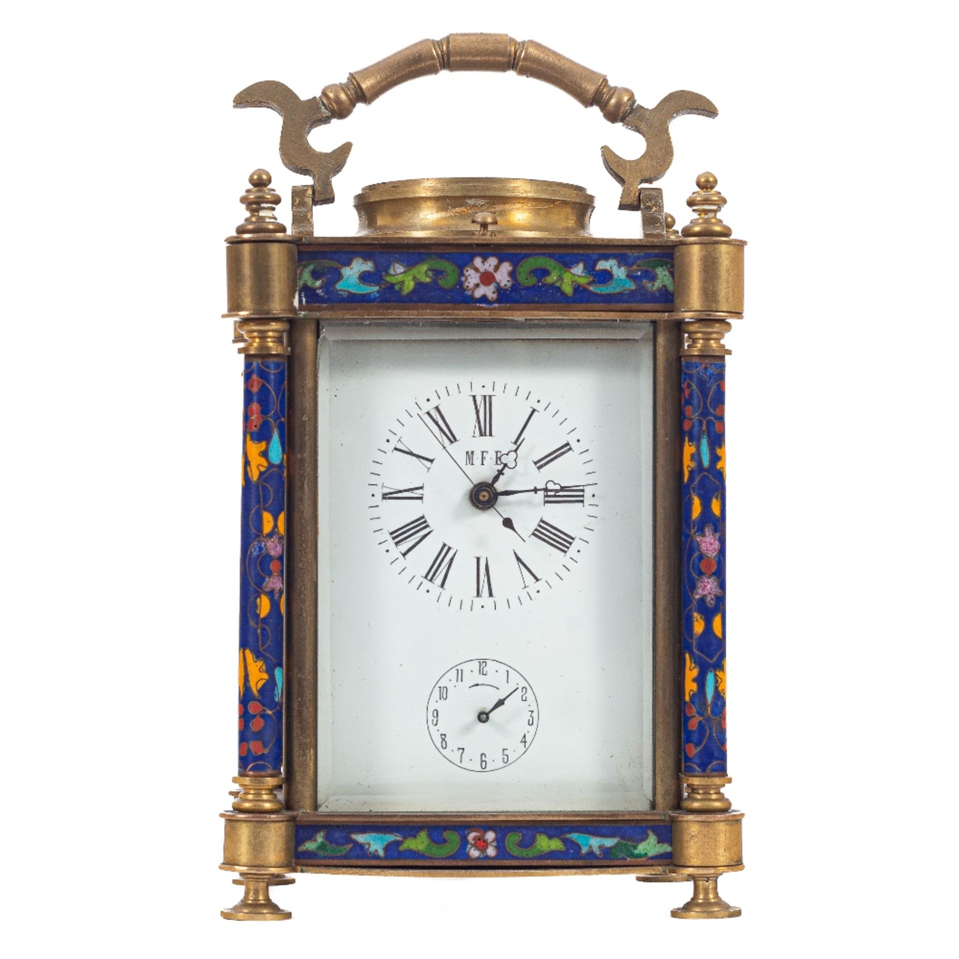 Reloj de sobremesa en bronce y esmalte cloisonné, fles. del s.XIX. 