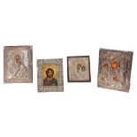Lote de cuatro iconos ortodoxos en plata, s.XX.