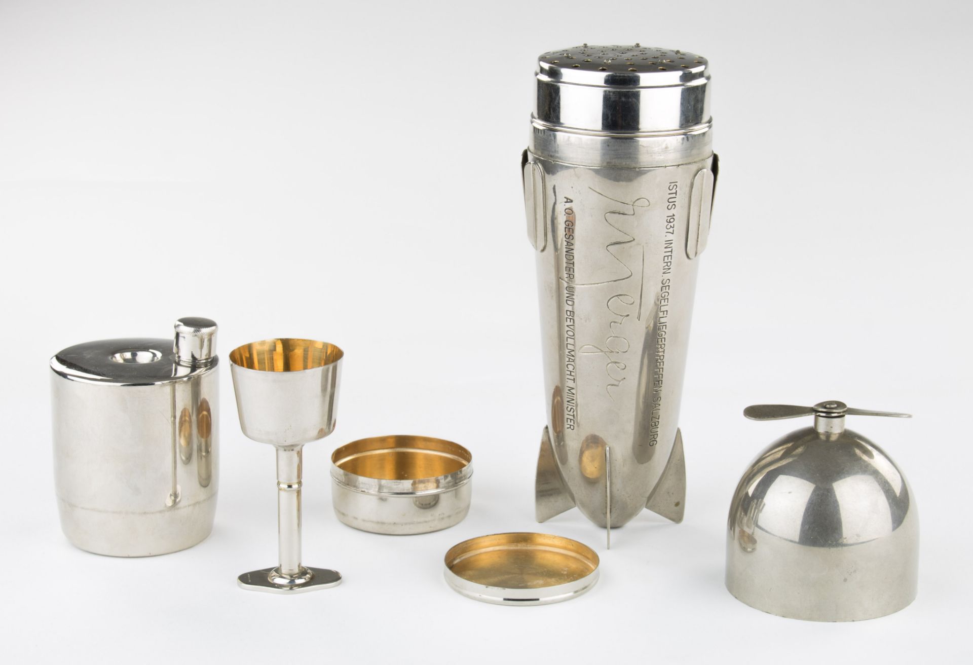 GERMAN ART DECO STYLIZED AIRPLANE COCKTAIL SHAKER AND TRAVEL BAR