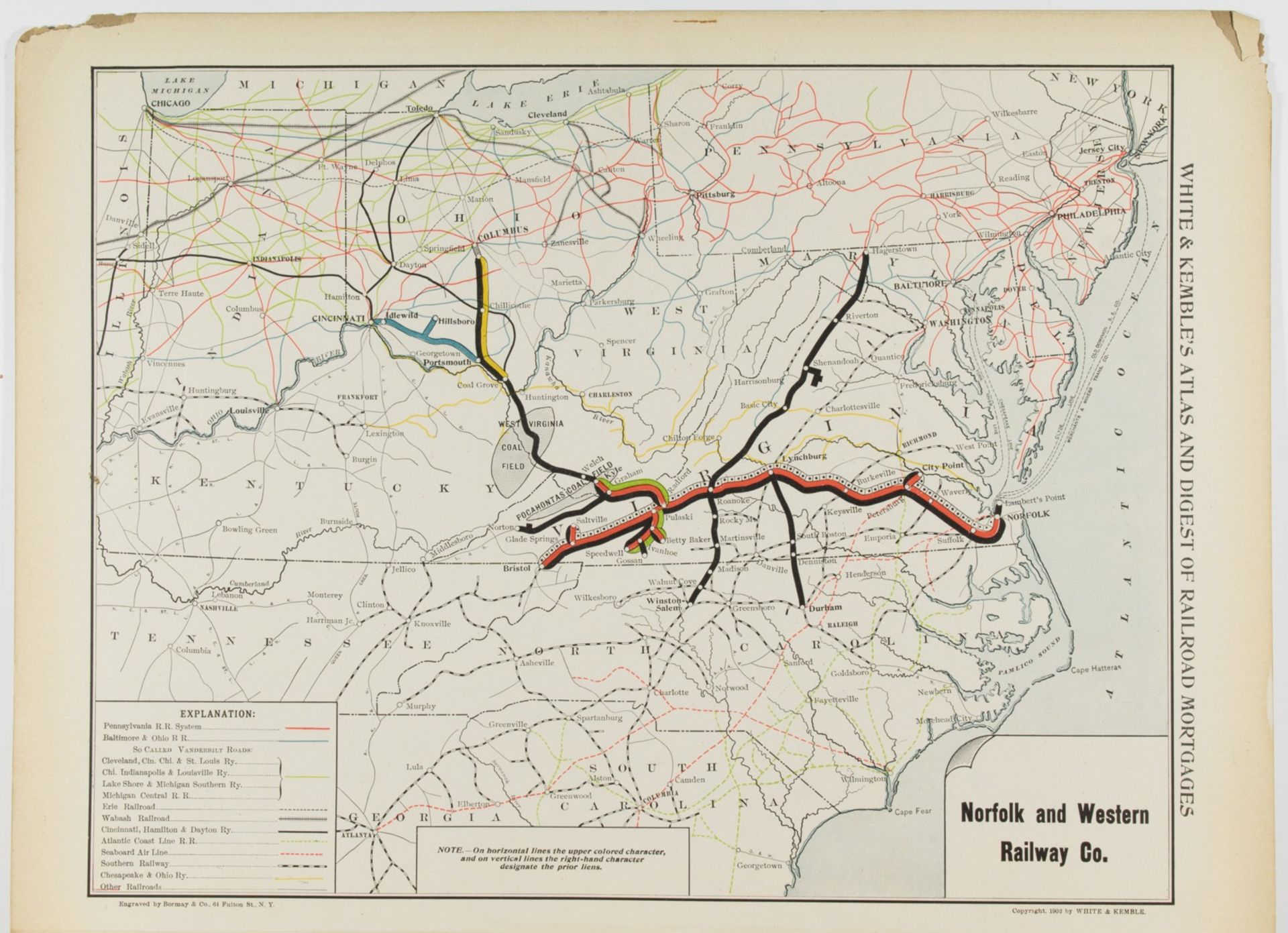 1902 NORFOLK AND WESTERN RAILROAD MAP