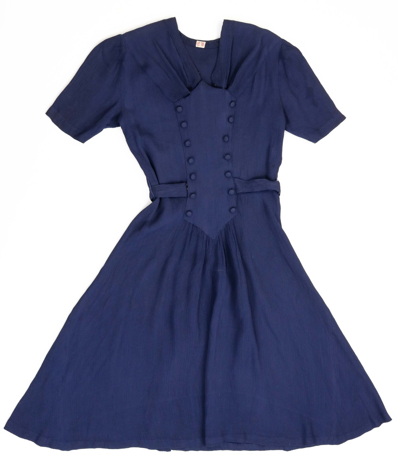 EVA BRAUN'S BELTED BLUE DRESS WITH INITIALED NAME TAG