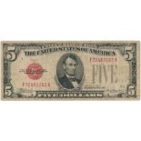 1928C $5.00 LEGAL TENDER NOTE, INVERTED REVERSE