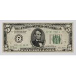 1928A $5.00 FEDERAL RESERVE NOTE, INVERTED REVERSE