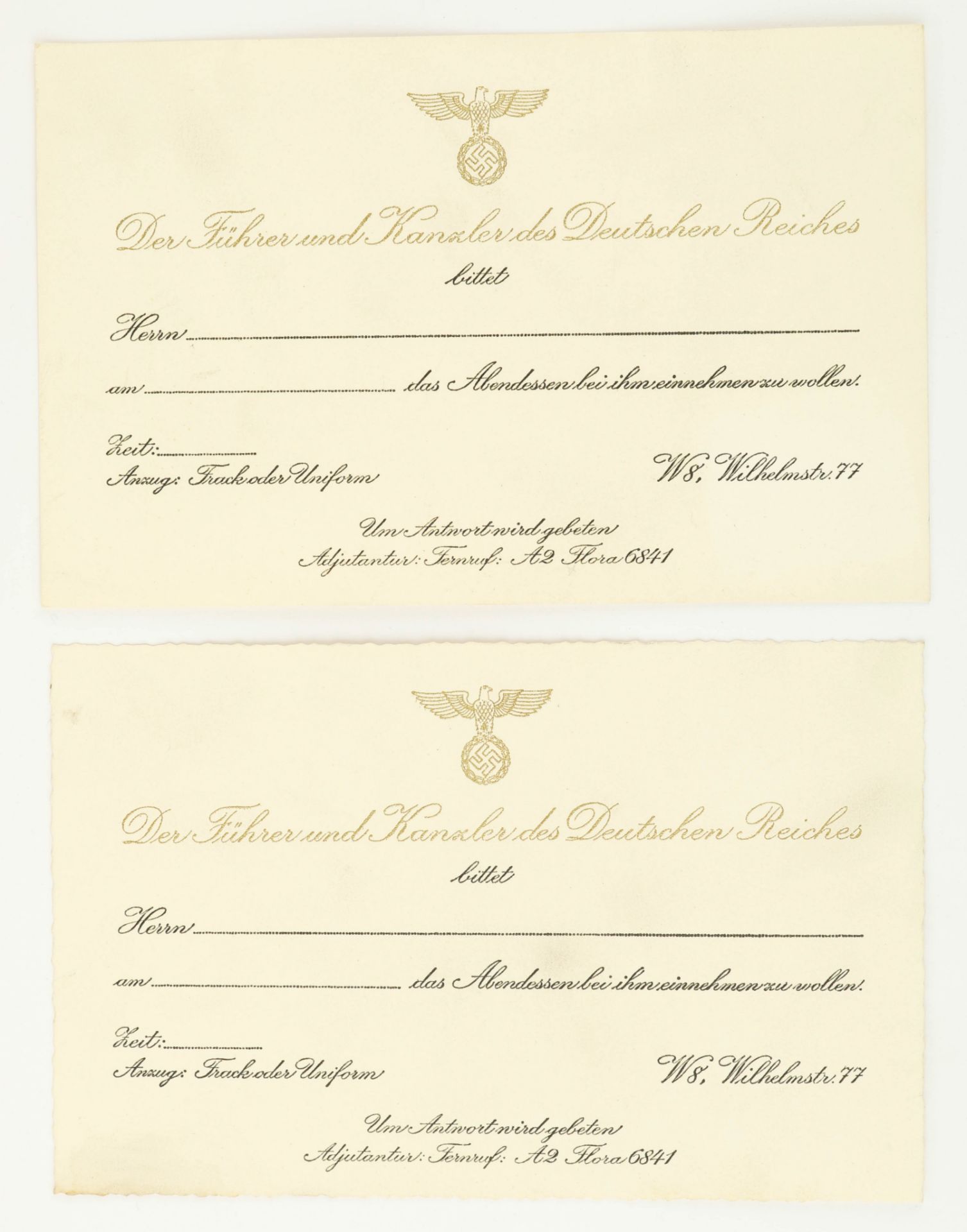 INVITATIONS TO DINE WITH ADOLF HITLER (2)