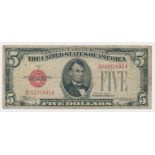 1928B $5.00 LEGAL TENDER NOTE, INVERTED REVERSE