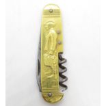 Brass multiblade French penknife 3.5" long blade marked Courselle