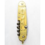 4" brass French multibladed penknife with sporting figures on cover