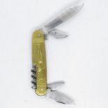 Signed Pradel multi blade French brass penknife 3.5" long