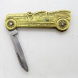 2" French brass car penknife indescript signed blade