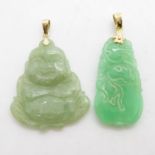 14ct jadeite pendant and 9ct jadeite Buddha pendant 10.6g total weight