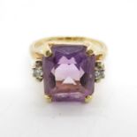 14ct gold and amethyst diamond shouldered dress ring size L 5.7g