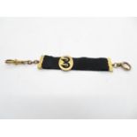 Ladies 9ct gold and black cloth watch chain with clip and dog clip 8g total weight fully HM