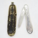 3.25" silver HM penknife and blade in leather purse pouch