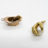 2x 9ct gold charms including mouse in top hat and eagle claw with pearl 5.2g