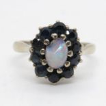 18ct gold opal and green stone halo ring size K 4g