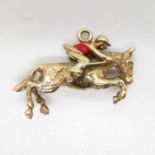 9ct gold and enamel horse and jockey charm 4.8g