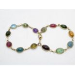 Multi stone double bracelet with multi coloured agate - total weight 26.2g 14ct gold