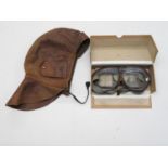 Leather military motorcycle hood and MK8 leather motorcycle goggles with spare boxed lenses