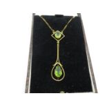 9ct gold antique green garnet and gold necklace boxed 23g