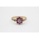 9ct gold vintage ruby & diamond flower ring (1.4g) Size P