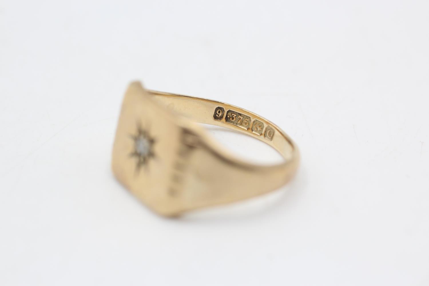 9ct gold vintage diamond set signet ring (4g) Size N - Bild 4 aus 5