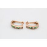14ct gold vintage green paste & clear gemstone hoop earrings (2.4g)