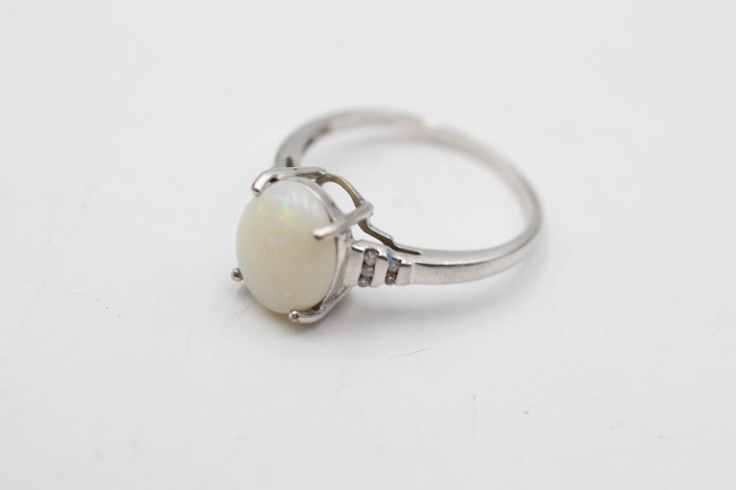 9ct white gold opal & diamond eleven stone dress ring (2.1g) Size O - Image 2 of 4