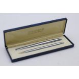 Vintage SHEAFFER Skripsert Brushed Steel FOUNTAIN PEN w/ 14ct Gold Nib, Pencil