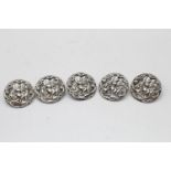 5 x Antique Hallmarked 1904 London STERLING SILVER Art Nouveau Buttons (19g)