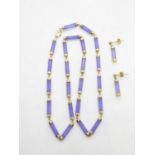 14ct gold and purple onyx necklace 24cm long with 2x purple onyx and 14ct gold earrings