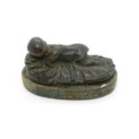 Bronze recumbent baby 4" long x 2" wide on marble base