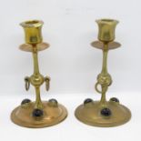 Pair of banded agate and brass candlesticks